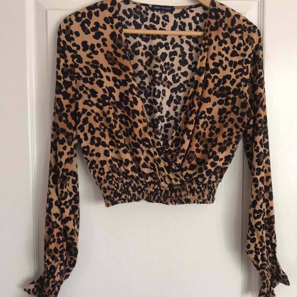 Faux wrap leopard rayon blouse